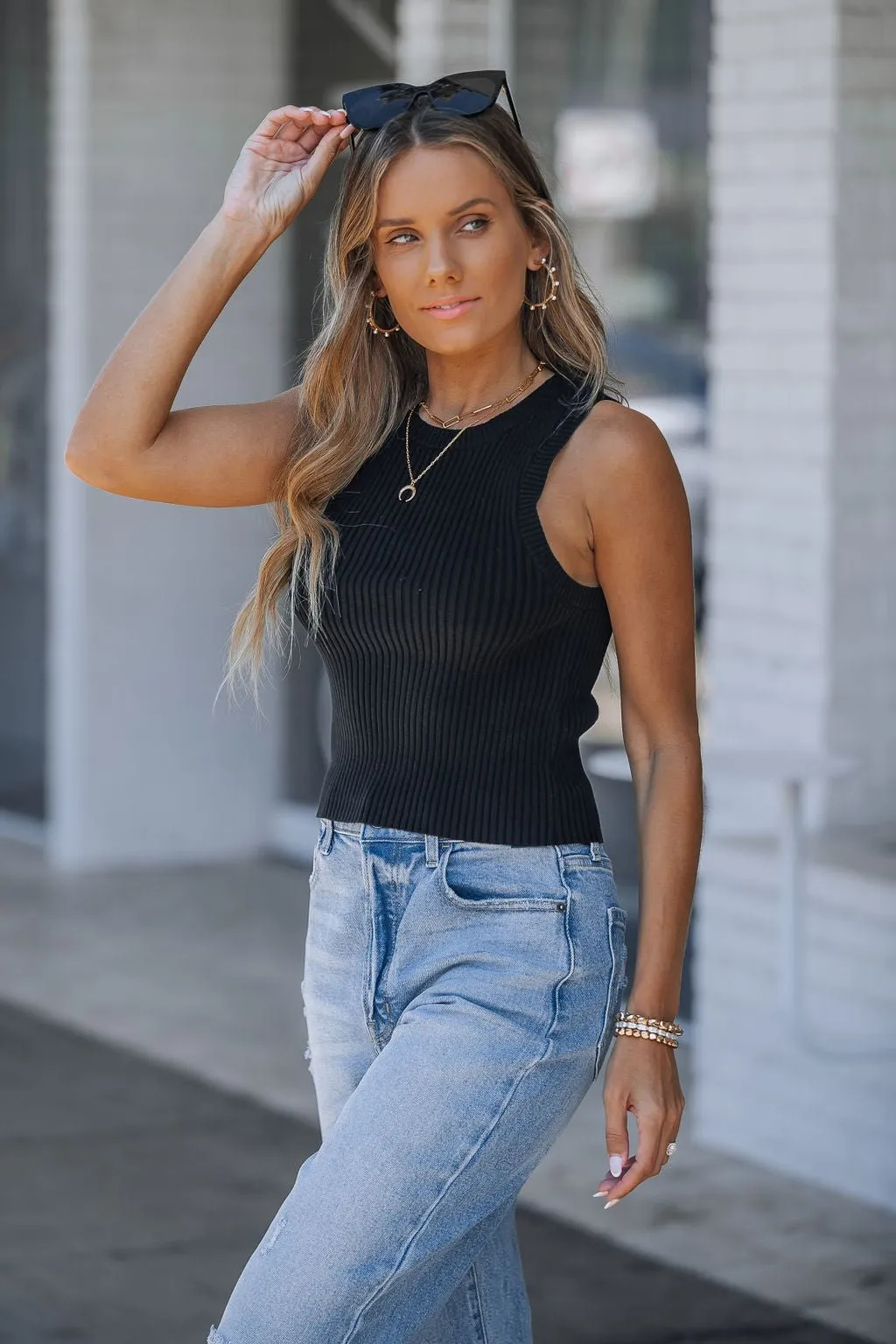 Basic Ribbed Sweater Tank Top - Black - FINAL SALE