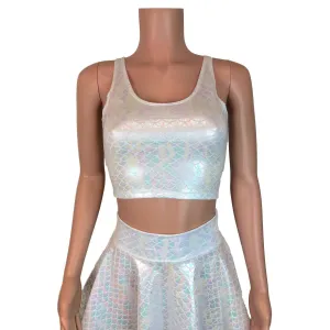 Crop Tank Top - White Iridescent Mermaid Scales