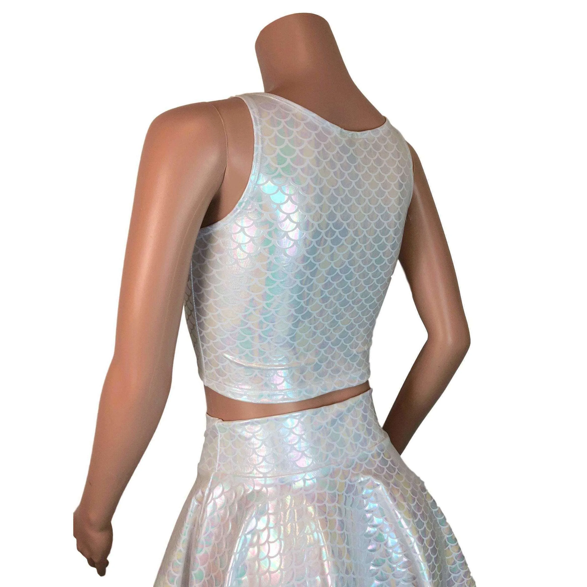 Crop Tank Top - White Iridescent Mermaid Scales