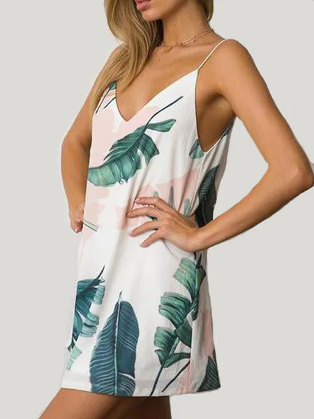 Holiday Leaf Print V-neck Mini Dress